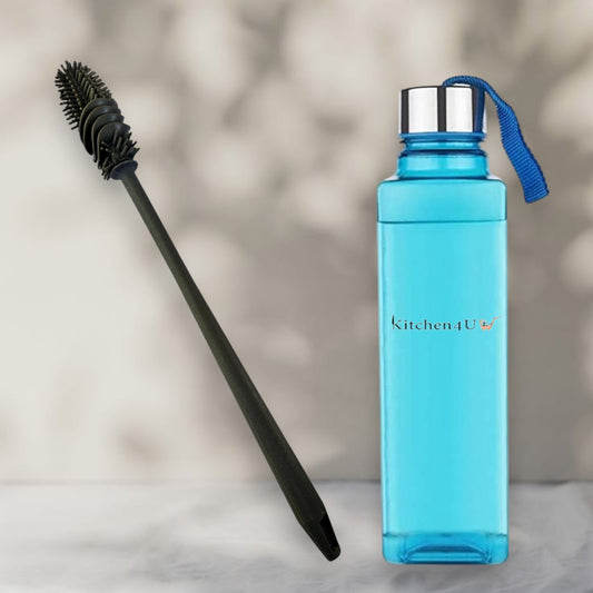 Kitchen4U - Premium Silicone Cleaning Brush 31 CM with Square Shape with strap 1L Water Bottle Set (Multi-Color) for School, Home, Gym